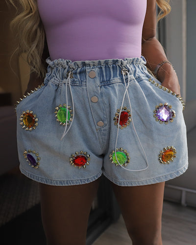 Bejeweled denim shorts