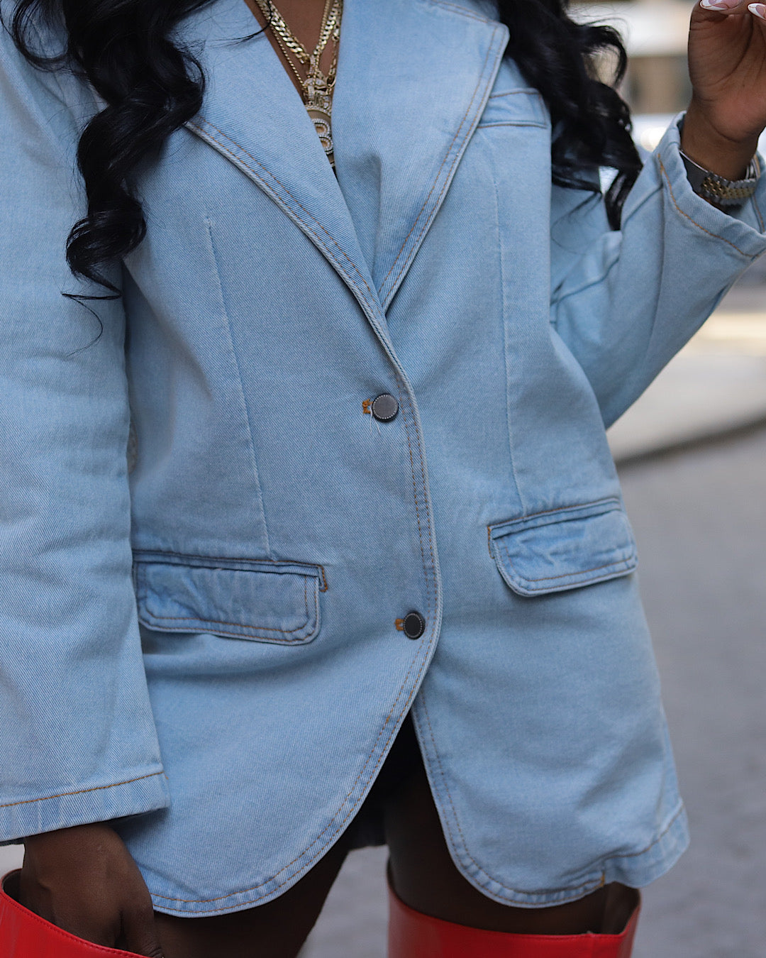 A denim blaze blazer