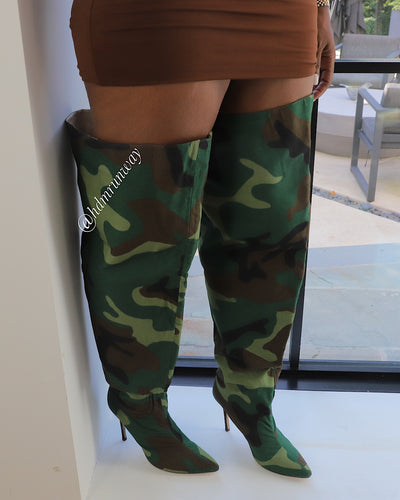 Camo Flaunt Thigh High Boots  (PRE ORDER Ships 2/28-3/15